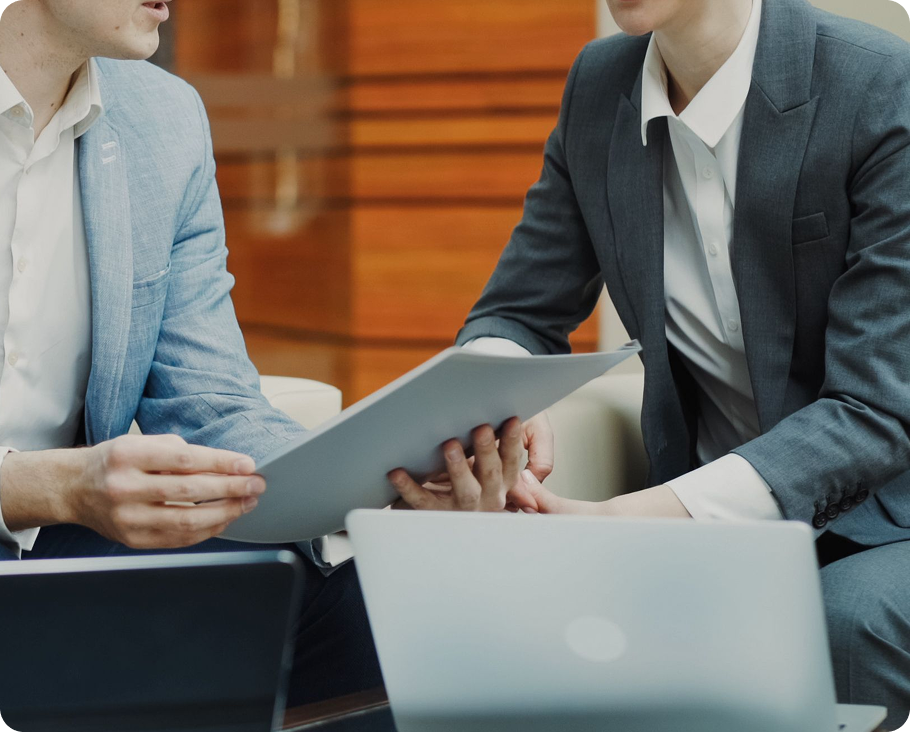 Consultants reviewing commercial planning documents
